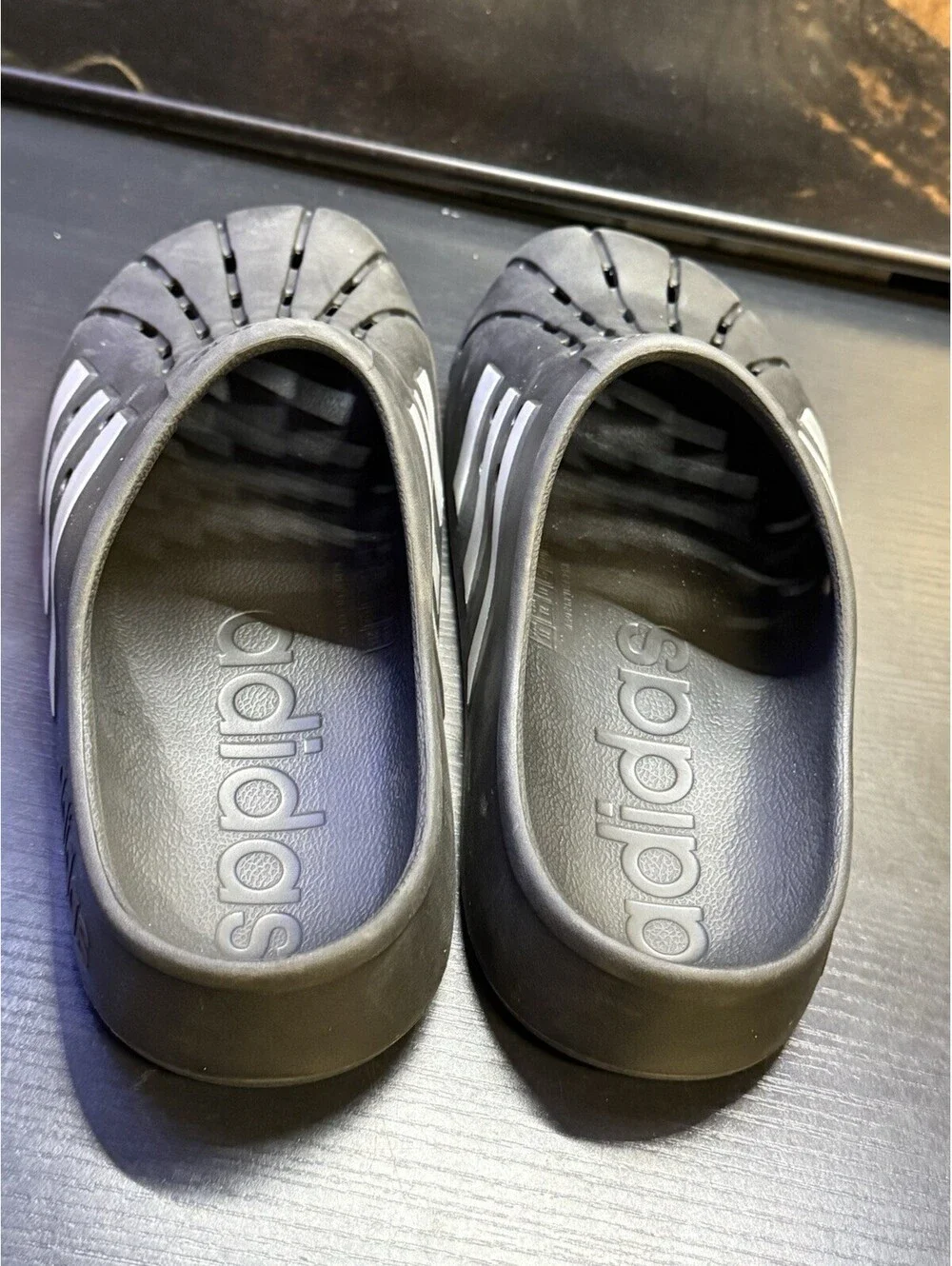 adidas Adilette Clog Black Silver Men’s 11 Women’s 12 Slip On Sandals